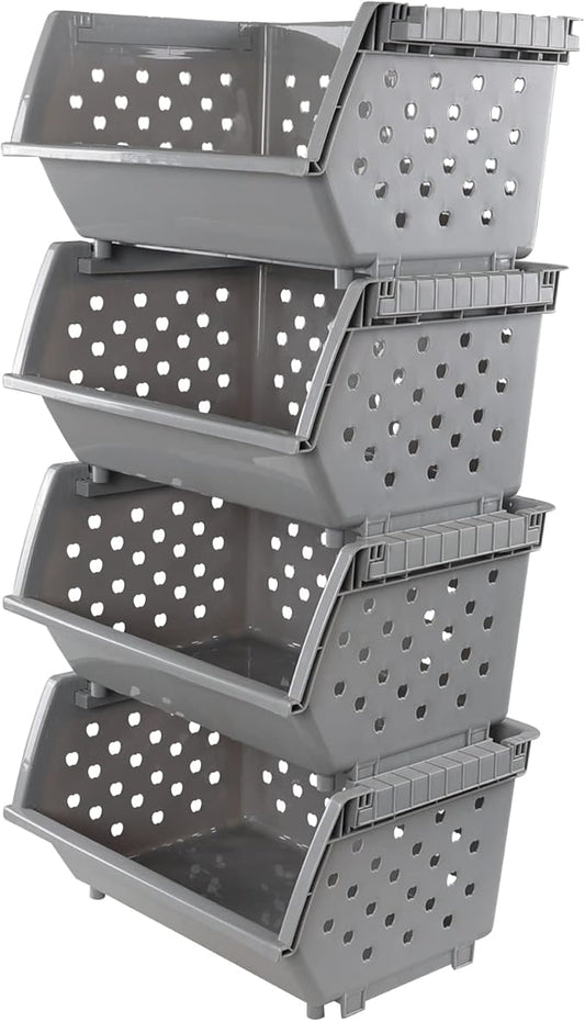 4 Pack Stackable Storage Basket, Large Stacking Baskets