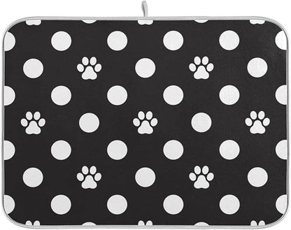 ZzWwR Cat Paw Dog Paw Foot Print Dots Absorbent Dish Drying Mat Large Microfiber Kitchen Countertop Table Protector Multi-Purpose Counter Rack Sink Drainer Pad (16" x 18")