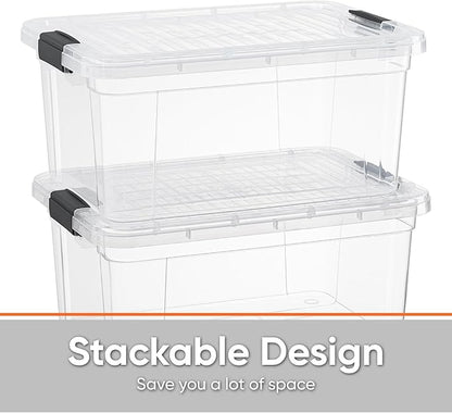 Superio Clear Storage Boxes with Lids, 21 Quart Plastic Container Bins for Organizing, Stackable Crates, BPA Free, Non Toxic, Odor Free, Organizers for Home, Office and Dorm, 8 Pack