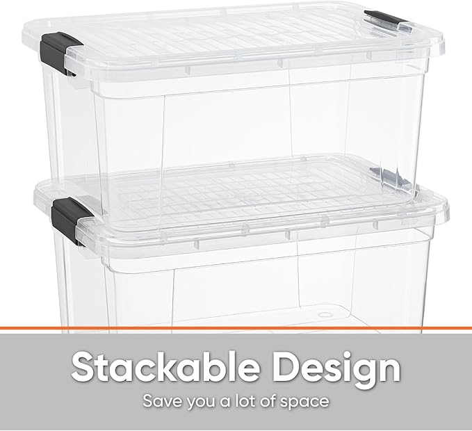 Superio Clear Storage Boxes with Lids, 11 Quart Plastic Container Bins for Organizing, Stackable Crates, BPA Free, Non Toxic, Odor Free, Organizers for Home, Office and Dorm, 8 Pack