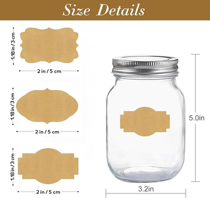 300PCS Kraft Brown Labels 2x1.2 Inch - Blank Self-Adhesive Stickers for Mason Jars, Bottles, Gift Wrapping, Food Storage & Crafts (Writable, Vintage Style, 3 Designs)