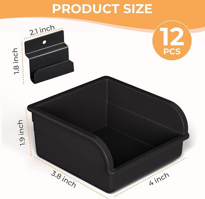 INCLY 12 Pack Slatwall Bins with Hooks, Plastic Slatwall Accessories Containers Bins for Slat Wall Panels Organizing Hardware, Garage, Craft Room, Kitchen, Tool Shed, Workbench