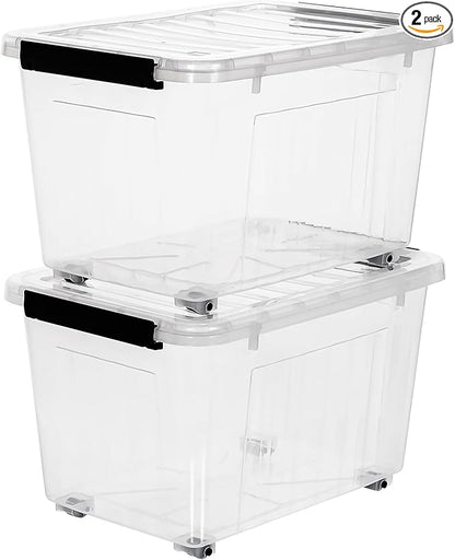 Citylife 54 QT Clear Plastic Storage Bins with Lids Stackable Storage Boxes with Lids Large Plastic Storage Containers for Garage Closet Kitchen 2 Packs