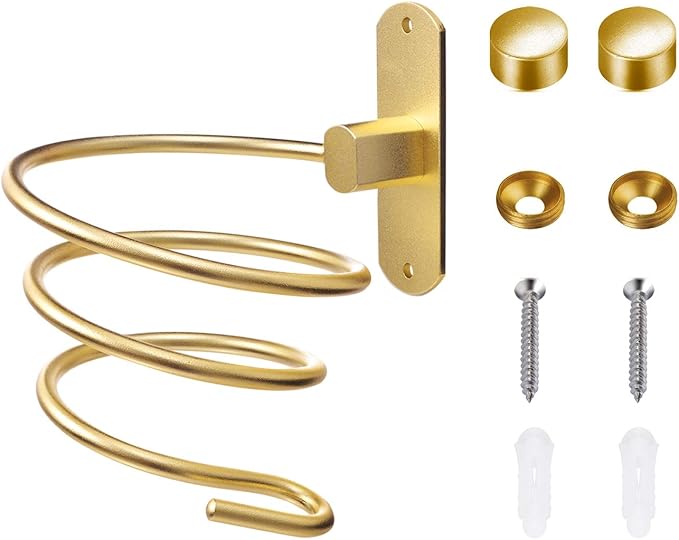 Bathroom Hair Dryer Holder Hair Care Tools Holder Wall Mount (Gold)