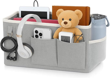 ADVANCELLPRO Bedside Caddy Organizer Hanging Storage Bag with Pockets for Books, Magazines, Phone, Tablet & Water Bottle – Bedside Storage for Dorm, Bunk Beds, Hospital Beds & Cribs,Grey