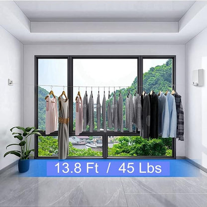 Retractable Clothesline Clothes Line Retracting Outdoor/Indoor, Heavy Duty Stainless Steel Adjustable Drying Rope Wire Dryer with ABS case+Aluminum, Self Adhesive Wall Mount 13.8 Feets Pink