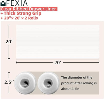FEXIA 2 Rolls Shelf Liners for Kitchen Cabinets Non-Slip Drawer Liner 20 Inches x 20 FT Waterproof & Oil-Proof Non Adhesive Durable Material Fridge Liner for Shelves