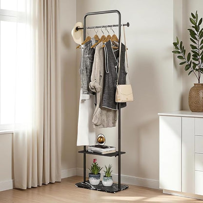 Black Clothing Rack, Free Standing Coat Hanger Stand with Stable Marble Base, Metal Coat Rack for Outerwear, Handbags, Entryways and Halls (Black, 19.7")