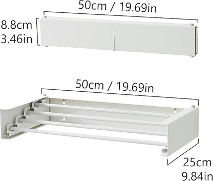 Clothes Drying Rack, Laundry Hanger Dryer Rack, Wall Mounted Drying Rack for Laundry, Foldable Drying Rack Indoor Outdoor, 19.7" Wide, 4 Aluminum Rods, 40 lb Capacity (White 19.7")