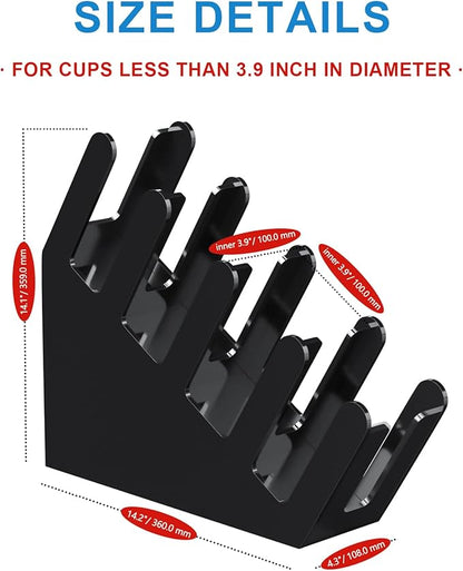 WINFFOR 4-Compartment Disposable Cup Holder - Cup and Lid Holder with Straw Organizer Black Acrylic Cup Dispenser with Coffee Pod Storage for Coffee Station Bar Countertop Restaurant Breakroom