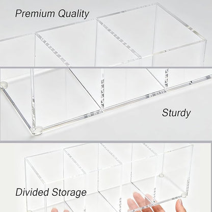 elysolpluv Clear Acrylic 4-Compartment Organizer Box, Large (8.7" × 3.0" × 3.7") – Handcrafted, Eco-Friendly, Minimal Packaging Home Storage Organizer