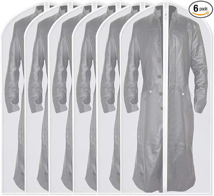Garment Bag Covers 24''X54'' Lightweight White PEVA Breathable Bags (Pack of 6) with Study Full Zipper for Closet Clothes Storag (24''X55'', White)