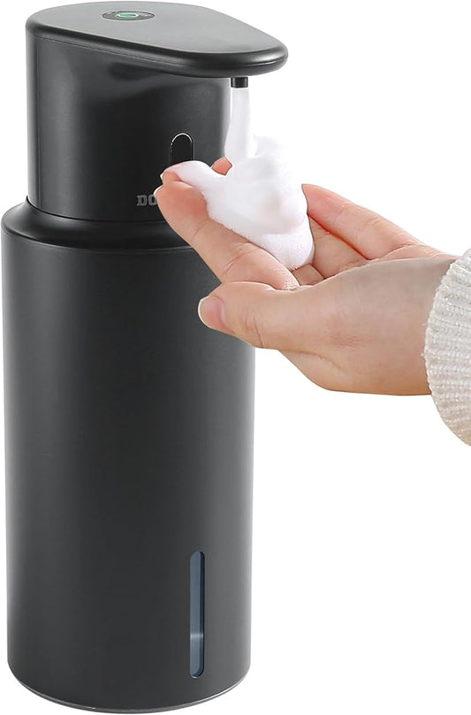 DODO MEKIA Automatic Foaming Soap Dispenser Touchless, 304 Stainless Steel Bottle Body & 16.2oz/480ml,USB Rechargeable, 3 Adjustable Liquid Levels, IPX7 Waterproof, for Kitchen Bathroom, Black