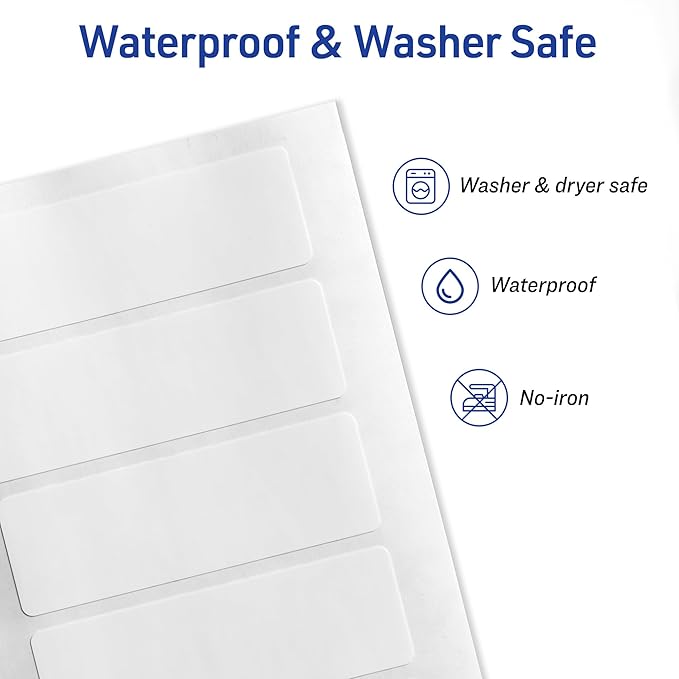 Avery No-Iron Fabric Labels, 1" x 3", Washer and Dryer-Safe Waterproof Labels, Non-Printable, 50 Total (40725)