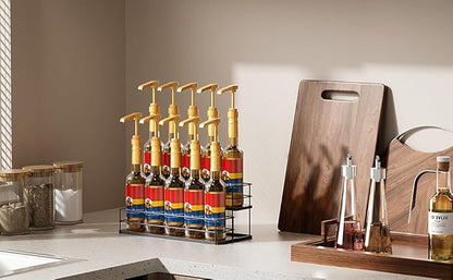 10 Bottle Capacity Coffee Syrup Organizer 2 Tier Coffee Syrup Stand Shelf for Coffee Bar Kitchen Small Wine Rack for Bar Family Storage for Syrup Wine Dressing
