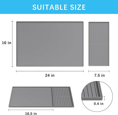 Golener Silicone Coffee Mat Set - 24" x 16" Coffee Bar Mat for Countertop, Kitchen Station Pad Accessories Fit Under Coffee Maker or Machine, Dish Drying Mat, Heat Resistant Kitchen Gadget, Grey