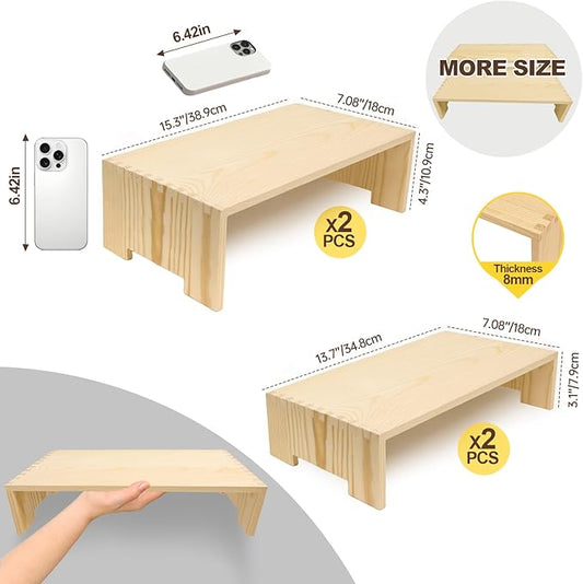 4Pcs Large Display Riser Wood Risers Cupcake Display Stand 2 Tier Racks Rectangular, 2 Set Perfume Decorative Display Dessert Stands for Vendors Event (Large/2Pack Nature)