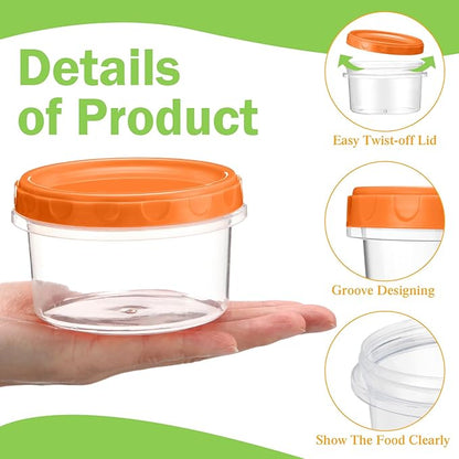 Sieral 36 Pack 8 oz Freezer Containers with Lids Reusable Deli Freezer Storage Containers Stackable Plastic Thick Twist Top Jars for Takeout Food Round Wide Mouth Lunch Snack (Orange)