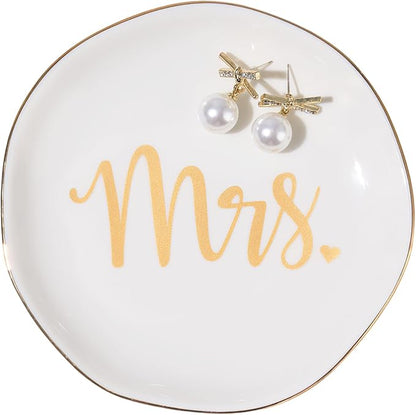 Spegiffu Mrs. Ring Dish Trinket Jewelry Tray Ring Holder Engagement Gifts for Couples Newly Engaged, Bridal Shower Gifts for Bride to be Her Wedding Gifts for Newlyweds Bachelorette Future MRS Gift