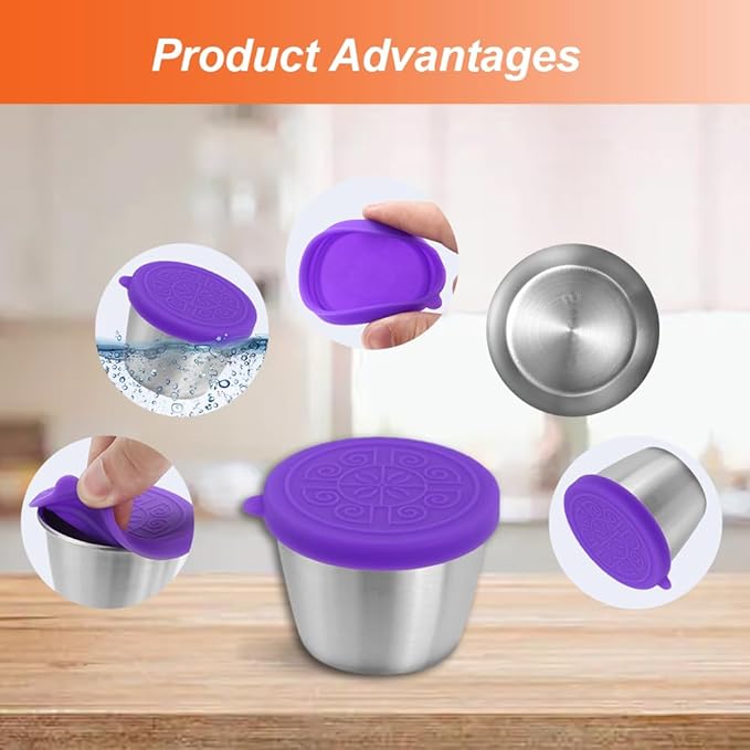 6x1.6/2.4 Oz Salad Dressing Container To Go Condiment Containers Coverd Lids,Small Reusable Stainless Steel Sauce Containers For Lunch Boxes Picnics Travel Meal Prep Kitchen Storage (6PC-1.6oz)