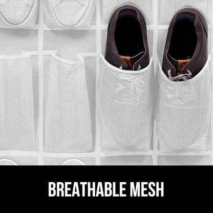 GORILLA GRIP Over the Door Shoe Organizer, 35 Large Breathable Mesh Pockets, Space Saving Hanging Storage Holder, 5 Hook Closet Rack Hanger, Hangs on Closets for Shoes, Accessories 68.5H x 24.5W White