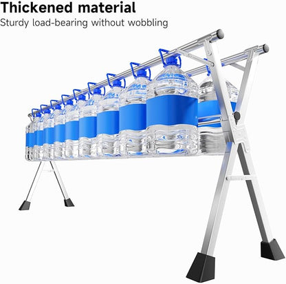 MIKEE 79-Inches Clothes Drying Rack,Foldable Laundry Drying Rack Clothing for Indoor/Outdoor，Length-Adjustable Clothes Rack，Space-Saving,with 20 Windproof Hooks
