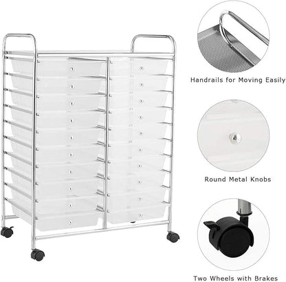 Giantex Storage Drawer Carts, 20-Drawer Organizer, Utility Cart on Wheels, Semi-Transparent Multipurpose Cart for Home Office School Supplies Tools Scrapbook Paper