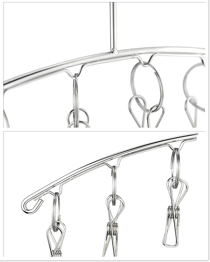 Strong Stainless Steel Laundry Drying Rack Clothes Hanger with 10 Clothespins Indoor Space Saver Hanging Clothing Organizer Mitten Sock Hangers