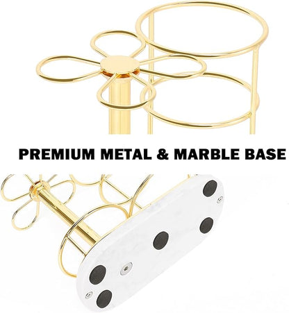 HarJue Toothbrush Holder Stand for Bathroom, Metal Toothbrush Organizer with Marble Base, Toothbrush Storage Collection for Family, Suitable for Home Hotel Countertop Vanity (Medium, Gold)