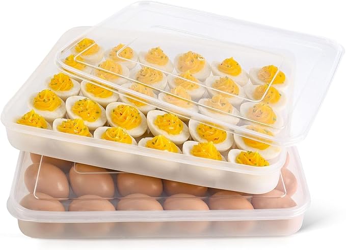 HANSGO Deviled Egg Containers with Lid, Set of 2, Plastic Clear Deviled Egg Tray Holder Carrier for 60 Eggs, Suitable for Refrigerator, Home, Party, Kitchen Supplies, Stackable & Portable