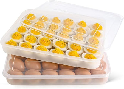 HANSGO Deviled Egg Containers with Lid, Set of 2, Plastic Clear Deviled Egg Tray Holder Carrier for 60 Eggs, Suitable for Refrigerator, Home, Party, Kitchen Supplies, Stackable & Portable