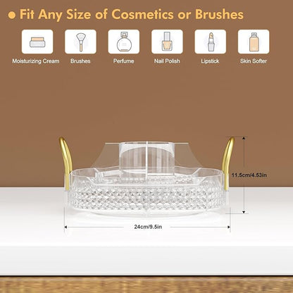 Awenia Rotating Makeup Organizer 360, Stackable Adjustable Large Capacity Cosmetic Storage Unit,Dresser Bathroom Kitchen Countertop Organizer with Metal Handle, Plus Size (Clear, 1 Tier)