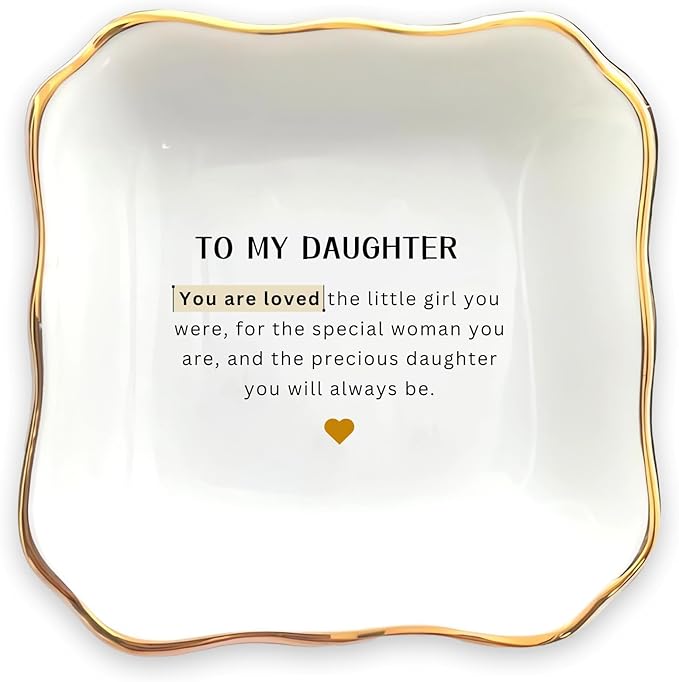 HatafaFurni Ring Dish Holder for Daughter from Mom, To My Daughter Ceramic Jewelry Trinket Dish, Daughter Gifts from Mom for Graduation Christmas Wedding - You Are Loved For the Little Girl You Were