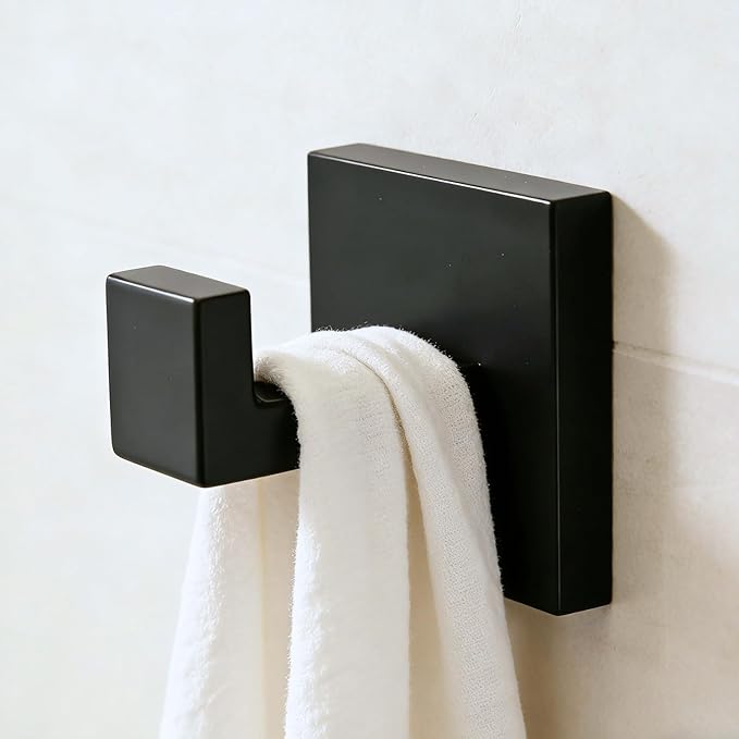 10 Pieces Bathroom Accessories Towel Bar SUS304 Stainless Steel Matte Black Towel Holder Wall Mounted Heavy Duty Towel Rack Bathroom Towel Rod Modern Square Base Design(10, Matte Black, 16 Inch)