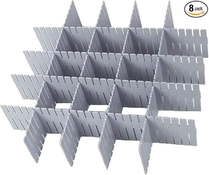 Onerbuy 8pcs Adjustable Grid Drawer Dividers DIY Plastic Closet Separator Tidy Organizer Container for Underwear Socks Belt Office Supplies(Grey)