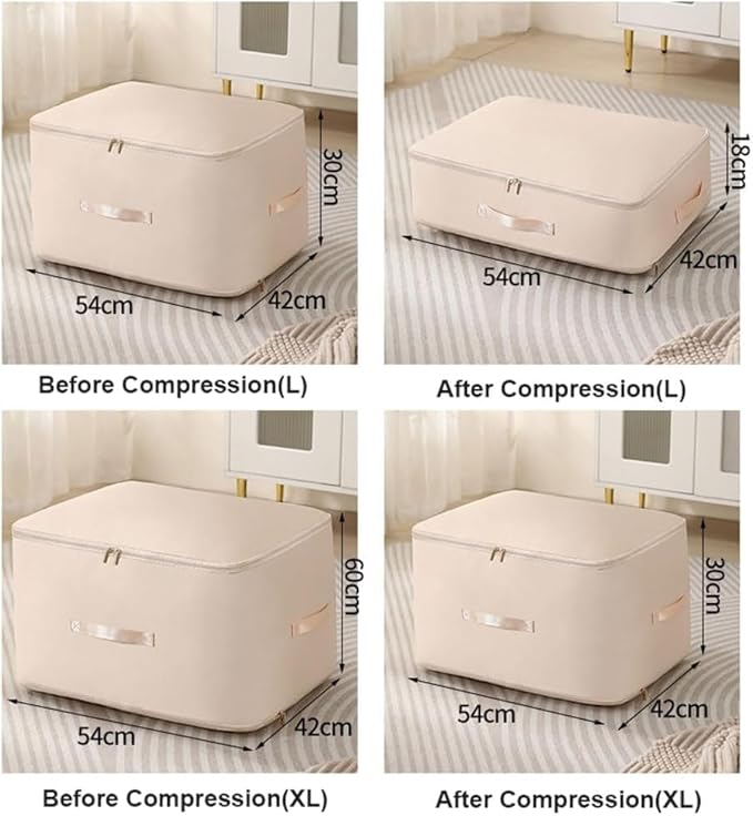 Ultra Space Saving Self Compression Organizer, Heavy Duty Moving Bags for Comforters Blankets Bedding Duvet, Closet Organizers (Khika, X-Large (for quilts))