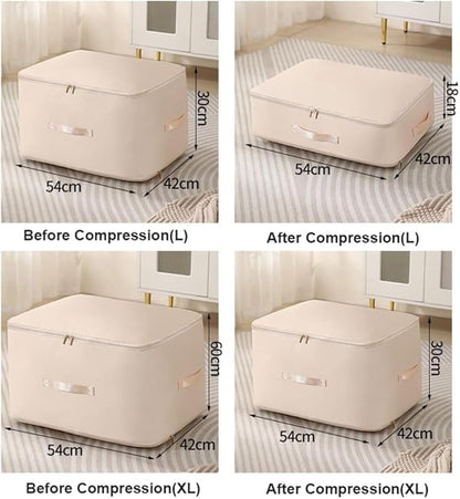 Ultra Space Saving Self Compression Organizer, Heavy Duty Moving Bags for Comforters Blankets Bedding Duvet, Closet Organizers (Pink, X-Large (for quilts))
