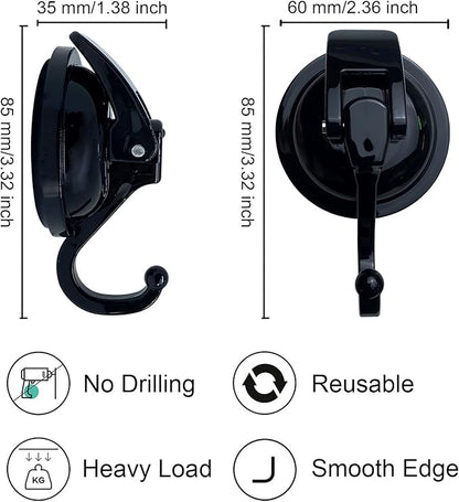 YSSILADI Heavy Duty Suction Cup Hooks for Shower, Bathroom Robe, Garland Decoration - Vacuum Glass Hooks, Reusable, No Hole Punched (Black, 4 Pack)