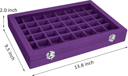 Velvet Jewelry Tray 48 Compartments Jewelry Display Organizer with Transparent Cover Rings, Earrings, Necklaces, Pendants Storage Box for Girls, Wives, Mothers, Women
