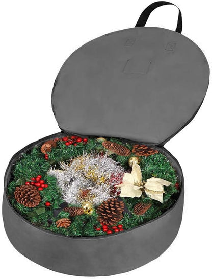 Primode Heavy Duty Christmas Wreath Storage Bag 24"- Garland Wreaths Container with Handles - Durable 600D Oxford Polyester Material Holiday Wreaths Storage Holder (24", Gray)