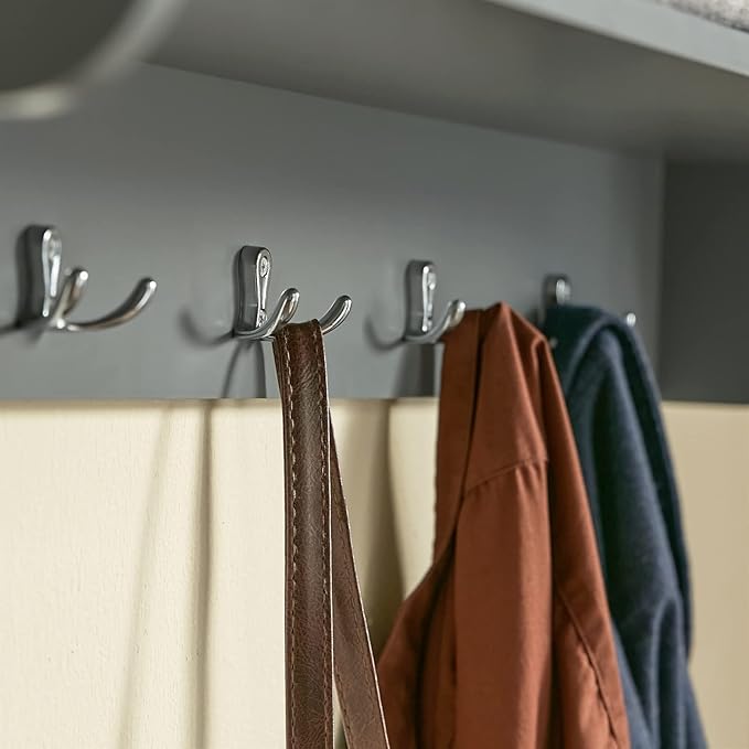 SoBuy Wall Shelf with Hooks, Coat Rack Wall Mount with Shelf Entrywall Storage Cabinet Unit with 3 Baskets 5 Hooks, Grey, FRG282-HG