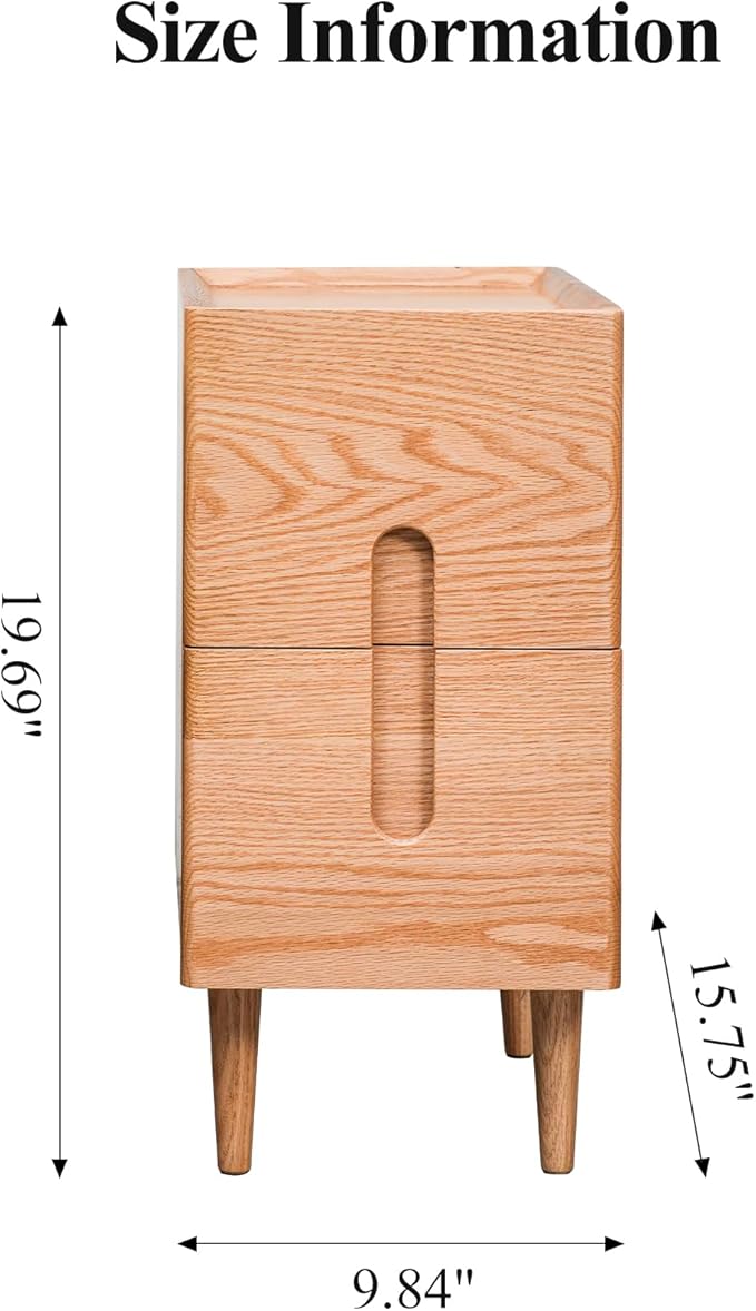 Cttasty Mid Century Modern Nightstand, Narrow Nightstand, Minimalist Side Table for Bedroom, 2-Drawer Bedside Tables, (Natural, 9.84inches)