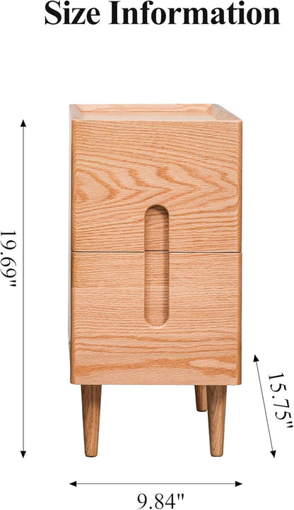 Cttasty Mid Century Modern Nightstand, Narrow Nightstand, Minimalist Side Table for Bedroom, 2-Drawer Bedside Tables, (Natural, 9.84inches)