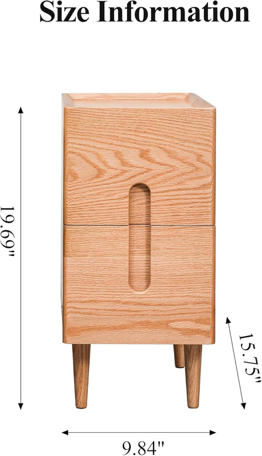 Cttasty Mid Century Modern Nightstand, Narrow Nightstand, Minimalist Side Table for Bedroom, 2-Drawer Bedside Tables, (Natural, 9.84inches)