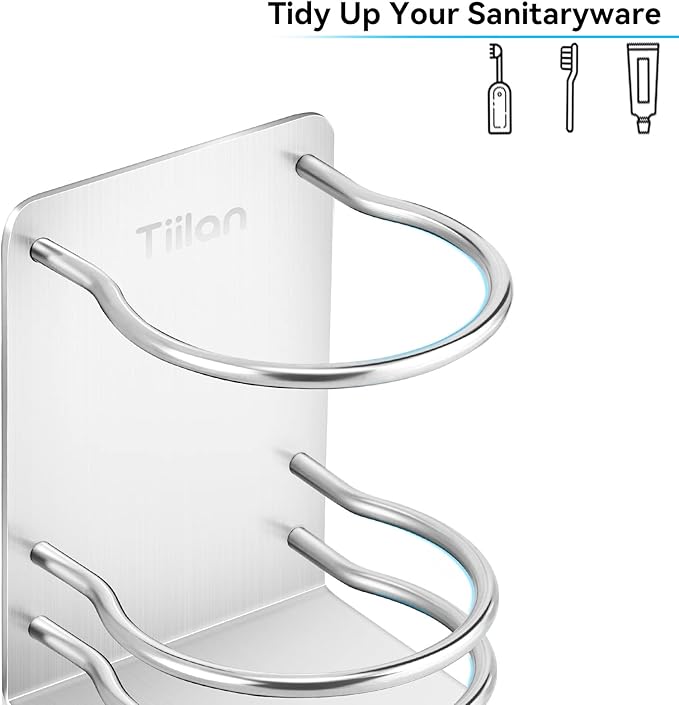 Tiilan Toothbrush Holder Wall Mounted, Bathroom Storage Stand for Razor, Toothpaste - Self Adhesive, Stainless Steel, Silver
