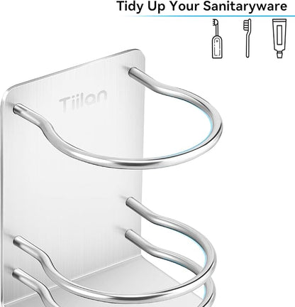 Tiilan Toothbrush Holder Wall Mounted, Bathroom Storage Stand for Razor, Toothpaste - Self Adhesive, Stainless Steel, Silver