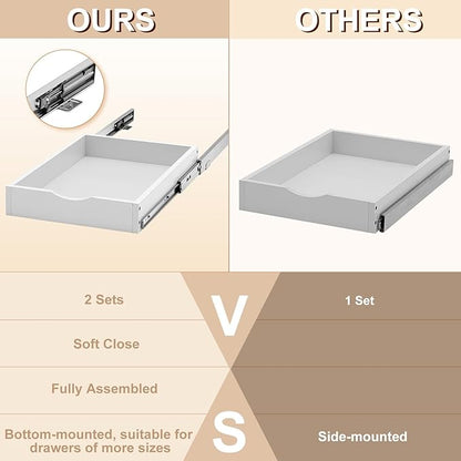 Menkxi 2 Set Pull out Tray Cabinet Organizer Wooden Pull Drawers storage Slide out Pantry Shelf for Base Cabinet Kitchen Gentle Close Fully Assembled Accessories(White,15'' X 21'' X 3'')