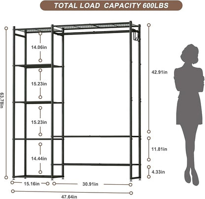 Wardrobe Closet, Portable Clothing Rack for Hanging Clothes, Free Standing Closet Organizers and Storage System with 4 Tiers Shelves for Cloakroom Bedroom, Black