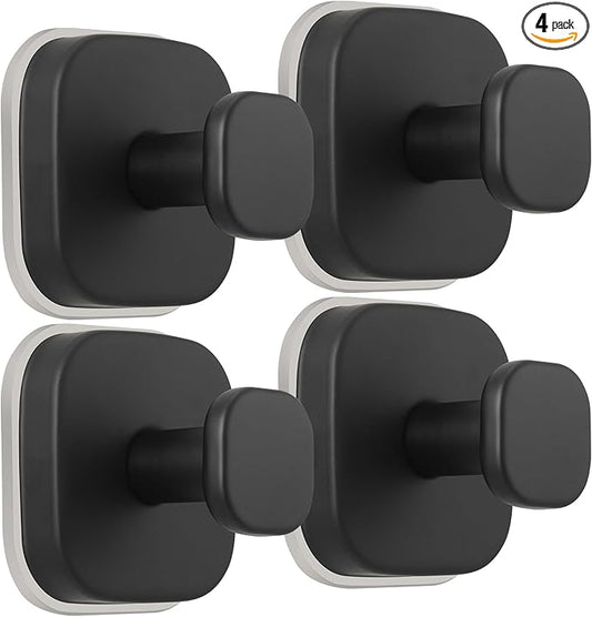 warlve Suction Cup Hooks for Shower - Reusable No-Drill Mounting - Hooks for Towels, Robes & Loofah on Metal, Glass, Mirrors, Tile & Smooth Non-Porous Surfaces (4, Matte Black)