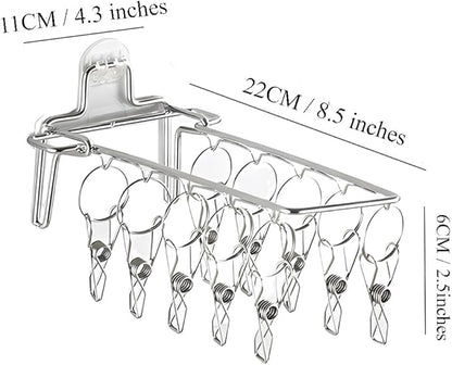Wall Hanging Folding Socks Clip, Bathroom Balcony Folding Clothes Hanger,Sock Hanger for Drying Towel Bra Underwear Sock Clip,10 Clips